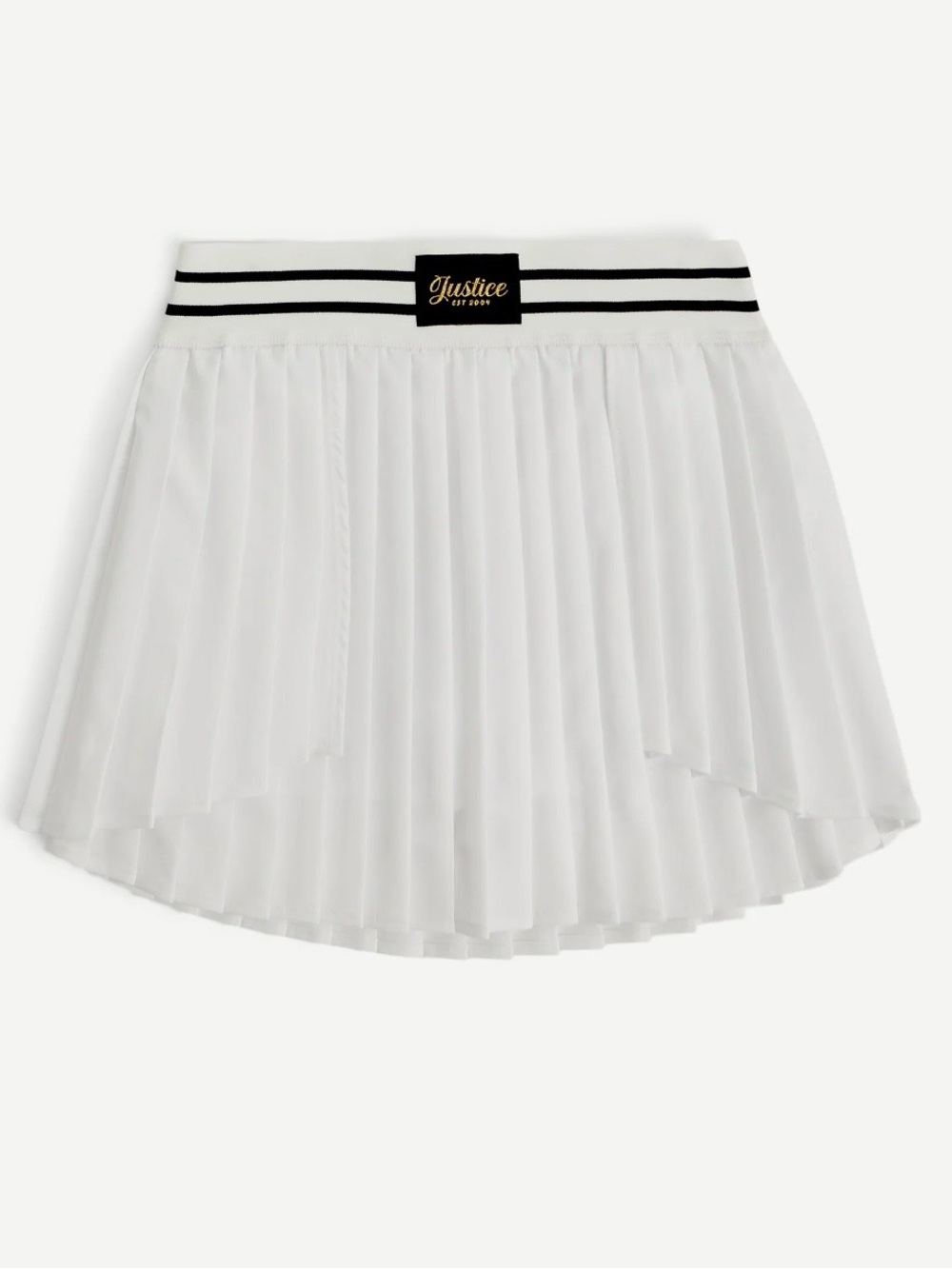 Justice White Pleated High-Low Skirt with Striped Waistband